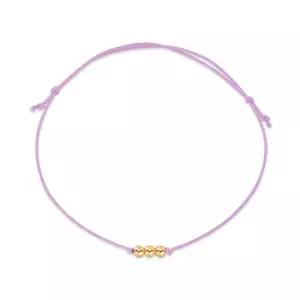 [비앤비골드] 당일발송 14K 3mm 미니 골드 3볼 실크끈 퍼플 실팔찌 BHB42692