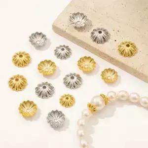 50/100pcs 18K 골드 도금 4/6/8mm 꽃 비드 캡 DIY 팔찌 목걸이 쥬얼리 만들기 용품 액세서리 구성 요소