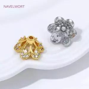 2/4/6Pcs 18K 골드 도금 꽃 비즈 캡 주얼리용 지르콘 스페이서 엔드 DIY 팔찌 액세서리