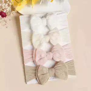 2pcs 부드러운 메쉬 듀얼 레이어 활 머리띠 여름 통기성 꽃 자수 터번 신생아 귀여운 헤어 액세서리