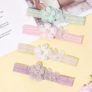 머리띠 단단한 꽃 나비 진주 헤어 밴드 부드러운 탄성 Headwrap 액세서리 신생아