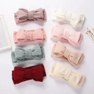 솔리드 늑골이있는 터번 머리띠 머리 나비 넥타이 Hairbands Topknot 수제 패션 Headwraps 더블 레이어