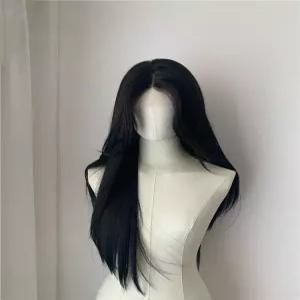 블랙 통가발 패션 레이스 여성용 헤어라인 합성 스타일 제작용 컬러 앞머리 인모