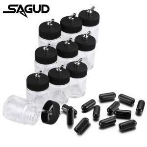 SAGUD 10PCS 에어 브러쉬 유리 병 키트 어댑터 캡 커버가 22CC 항아리 세트는 싱글 액션/더블 적합