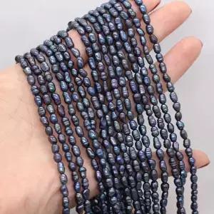 100 천연 담수 진주 구슬 쌀 모양 느슨한 검은 보석 만들기 DIY 팔찌 목걸이 귀걸이 또는 여성 선물