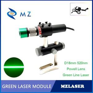 파월 렌즈 그린 라인 레이저 다이오드 모듈 조정 가능 초점 D18mm 520nm 100mw 12V 산업용 브래킷 어댑터