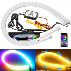 2x LED 라이트 스트립 APP 블루투스 제어 RGB 헤드라이트 라이트 스트립 주간 주행등 유연한 DRL 방수 튜브