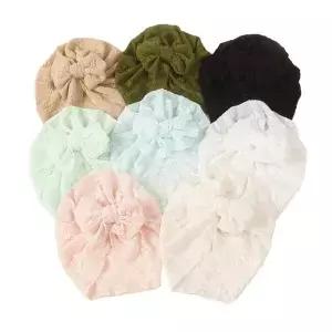 1PCS 부드러운 탄성 메쉬 레이스 더블 레이어 보우 모자 신생아 터번 비니 샤워 선물