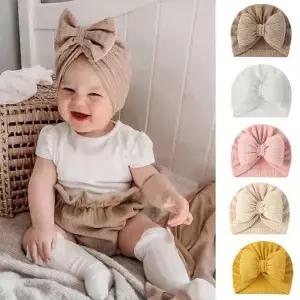귀여운 Bowknot 터번 모자 부드러운 신생아 인도 솔리드 컬러 소년 Beanies Headwrap