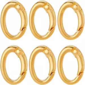 SUNNYCLUE 1박스 6개 세트 진짜 18K 골드 도금 스프링 오벌 링 커넥터 황동 키링 카라비너 클립 스냅 에그