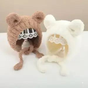 귀여운 곰 모자 겨울 따뜻한 니트 귀 보호 비니 소년 단색 귀마개