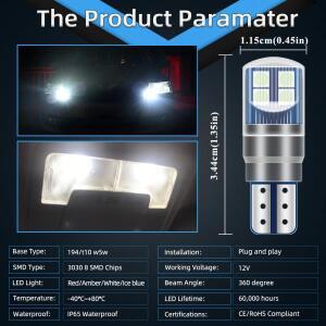 10개 W5W 194 168 T10LED 전구 3030 8SMD 12V 자동차 실내 도어 맵 돔 조명 주차등 스트로브 라이트 시그널