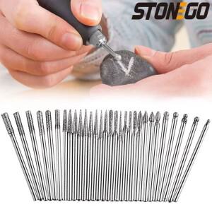 STONEGO 다이아몬드 그라인딩 버 바늘 포인트 조각 유리 옥 스톤 드릴 비트 로타리 도구에 대한 연마