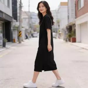 [하프클럽/]스튜디오 반팔 원피스 루즈핏 데일리 백프린팅 여름 휴가룩 등