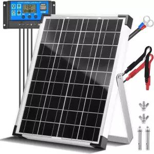 Hoysicy 2V 광 배터리 충전기 20W 패널 키트 0A PWM 충전 컨트롤러 및 자동차 RV 보트 오토바이용 조절식