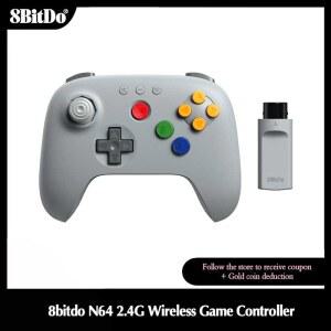 8B tDo N64 2.4G 무선 게임 컨트롤러 홀 효과 포함 N64 콘솔용 어댑터가 있는 게임패드 아날로그 3D W ndows