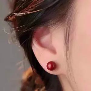 S925 붉은빛 진사 사이즈별 스터드 액막이 귀걸이 [BYC57321]