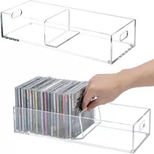MyGift 모던 프리미엄 클리어 릴 CD 홀더 손잡이 포함 블탑 컴팩트 쥬얼 케이스 미디어 보관 정리함 랙 2개