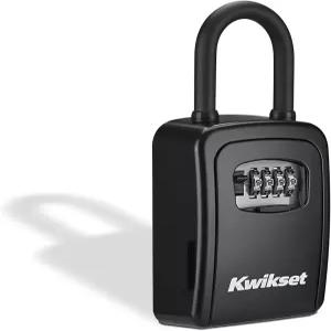 Kwikset 휴대용 키 보관 박스 조합식 3.5 팩 검정색 문손잡이 대문 난간에 걸 수 걸쇠 포함; 재설정 가능한