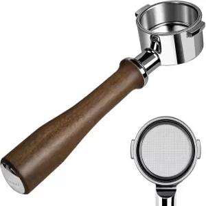 DeLonghi Stilosa용 KOFIKOFI 51mm 바닥 없는 포터필터 - 아메리칸 월넛 수제 손잡이 2개 EC260 및 ECP에