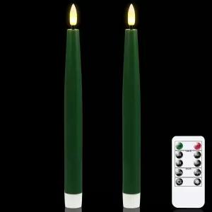 원격 타이머가 장착된 젠스윈 없는 테이퍼 캔들 결혼식 파티 가정용 3D 윅 작동(크리스마스 그린 9.84인치