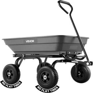 VEVOR 400LBS 휠바로우 8인치 플랫 프리 타이어가 장착된 폴리 가든 덤프 카트 왜건 퀵 릴리즈 시스템이
