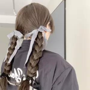 양갈래 빅사이즈 롱리본 머리끈 데일리머리끈 로맨틱리본머리끈 헤어 끈머리끈 체크리본 발레코어 롱드롭