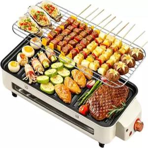 1500W 전기 실내 그릴 휴대용 무연 라클렛 테이블 1개 중 2개 네트와 논스틱 쿠킹 탈착식 플레이트가 있는