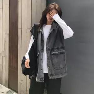 여성 루즈핏 블랙 데님조끼 1P 봄 가을 베스트 청조끼