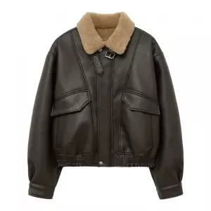 SPERONE A-2 워싱 레더 무스탕 자켓 (브라운) 2392782