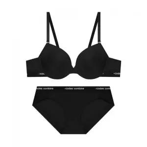CODES COMBINE INNERWEAR [브라1+팬티2] 쉘론 톤온톤밴드 브라 햄팬티 세트_블랙 2383767