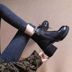 미디힐부츠 여성용 여성워커 올블랙 미들 5cm BM-199