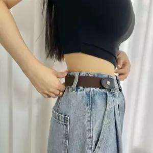 프리 버클없는 브라운 ZF 탄성 벨트 노버클