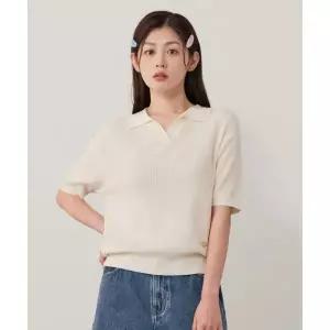 커버낫 COVERNAT WOMAN 우먼 오픈 카라 하프 니트 Ivory