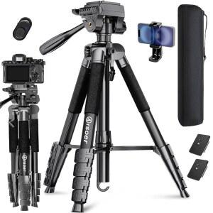 카메라 삼각대 74인치 DSLR / 용 QR 플레이트 2개 여행용 경량 비디오 스탠드 플루이드 가 있는 휴대폰 홀더 무선 리모컨 맥스 로드 6kg