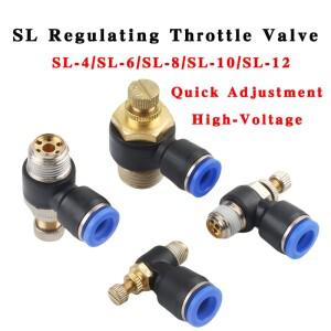 5PCS SL 시리즈 90 ° 공압식 황동 유량 제어 밸브 푸시인 OD 4-12mm 에어 시스템용 퀵 릴리즈 스로틀 조절