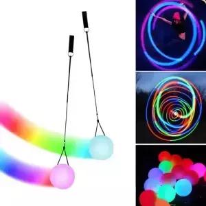 컬러풀 LED 벨리댄스 볼 2팩 발광 POI 무대 공연 조명 피트니스 장비 할로윈 크리스마스 파티 용품