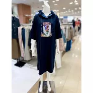 한정수량 소고 7부 소매 프린트 후드 원피스 AI2PA04 2824025