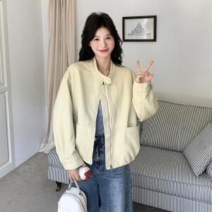 또바기 여성 짧은 단백질 가죽 자켓 봄 가을 캐주얼 스탠드 칼라 작업 재킷 탑 HT