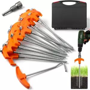 IANFAN 20개입 8 헤비 듀티 텐트 말뚝 육각 머리 및 보관 상자 포함 캠핑 스윙 캐노피용 금속 나사식