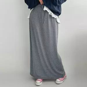[하프클럽/]줄무늬 롱 스커트 허리밴딩 스트링 데일리 단가라 롱치마