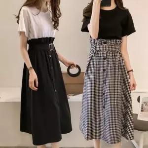 스커트 치마 SK 티셔츠 여성 배색 스커트 셋업 RLD 1330