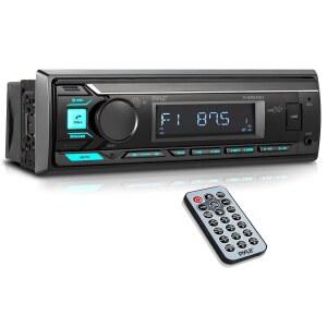PYLE MARINE 블루투스 스테레오 라디오 - 12V 싱글 DIN 스타일 보트용 대시 수신기 시스템 내장 마이크 디지털 LCD RCA MP3 USB AM FM 리모컨 포함 PLMRB29B (블랙)