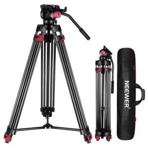 NEEWER 79인치 / 200CM 비디오 삼각대 360 플루이드 드래그 헤드가 장착된 중량급 알루미늄 합금 카메라 삼각대 스탠드 캐논 니콘 소니 및 기타 DSLR 카메라와 호환되는 QR 플레이트 최대 8KG(17.6파운드)까지 장착