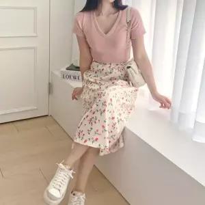 꽃무늬 밴딩 치마 여자 A라인 쉬폰 롱 스커트 바캉스룩 의류