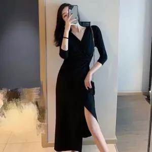 하객 바캉스 브이넥 롱 랩 원피스 앞트임 휴양지