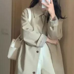 여성 가을 체크 소매 클래식 베이직 코트