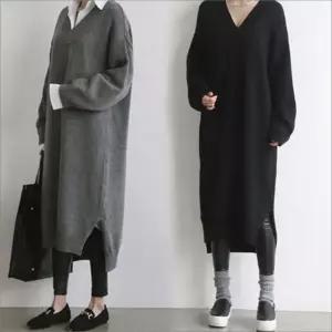 냉장고 하객 데일리 샤틴 니트 원피스 루즈핏 겨울 울혼방 의류