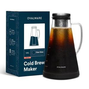 오벌웨어 밀폐형 콜드브루 커피 메이커(티 인퓨저 및 주둥이 포함) 1.5L / 51oz | 탈착식 스트레이너와 주둥이가 있는 붕규산 아이스티 메이커 가정용 바리스타와 차 애호가에게 이상적입니다