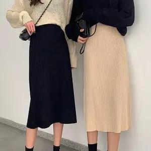 여자 출근 룩 데일리 롱 스커트 밴딩 니트 치마 코디